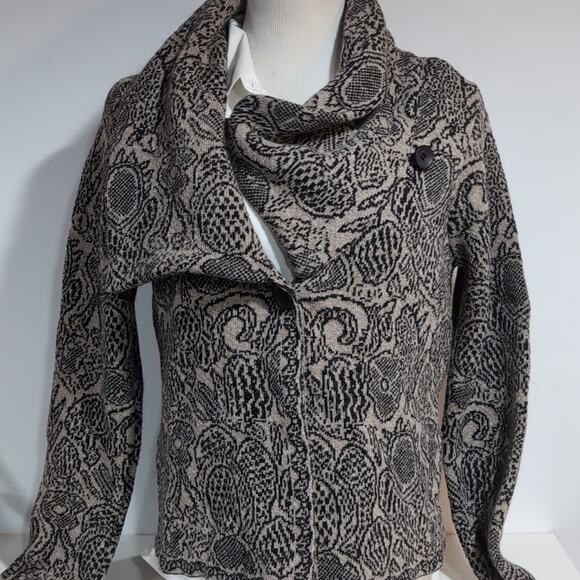 Mary Wool Blend Floral Print Cardigan Funnel Neck Sweater sz L - Picture 5 of 14